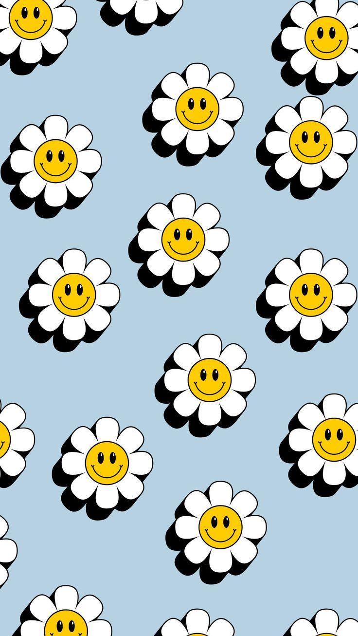 Sunflower Smiley Face Matching Wallpaper Preppy