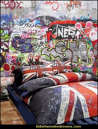 Graffiti Wall Murals Union Jack Theme Decor Punk Style Bedrooms