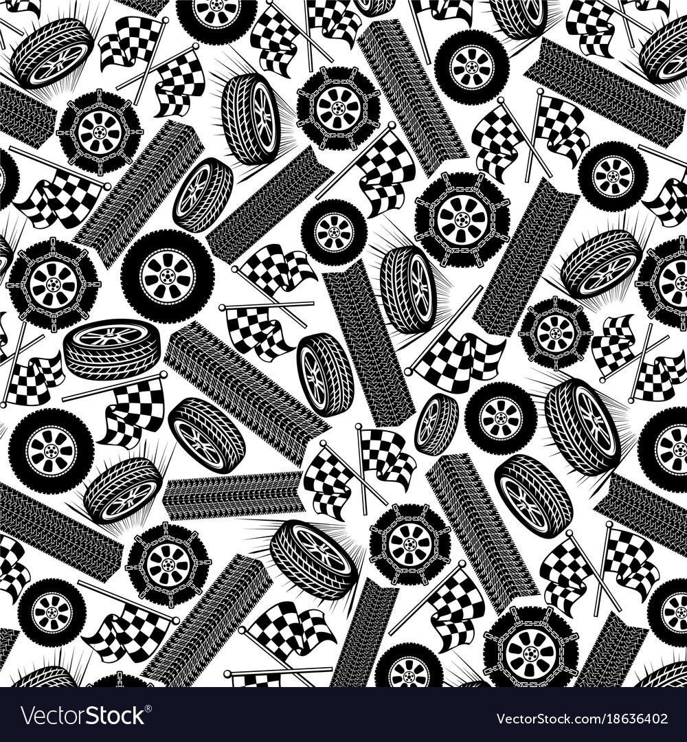 Background Pattern With Tires And Checkered Flags Vector Image
