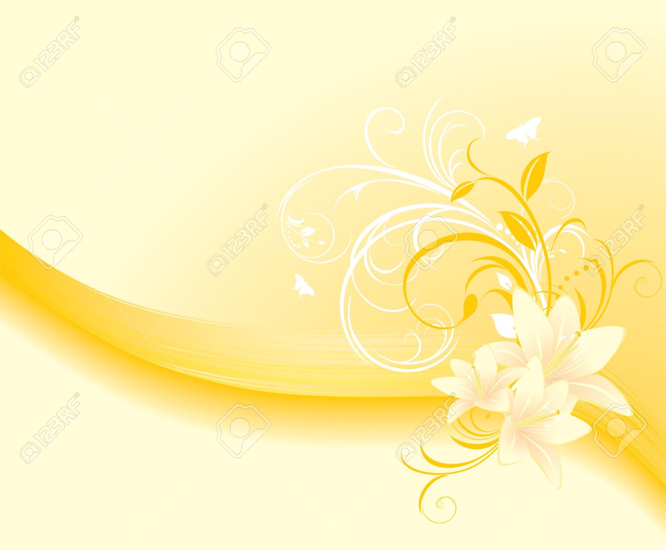 Floral Ornament With Lilies On The Yellow Background Royalty
