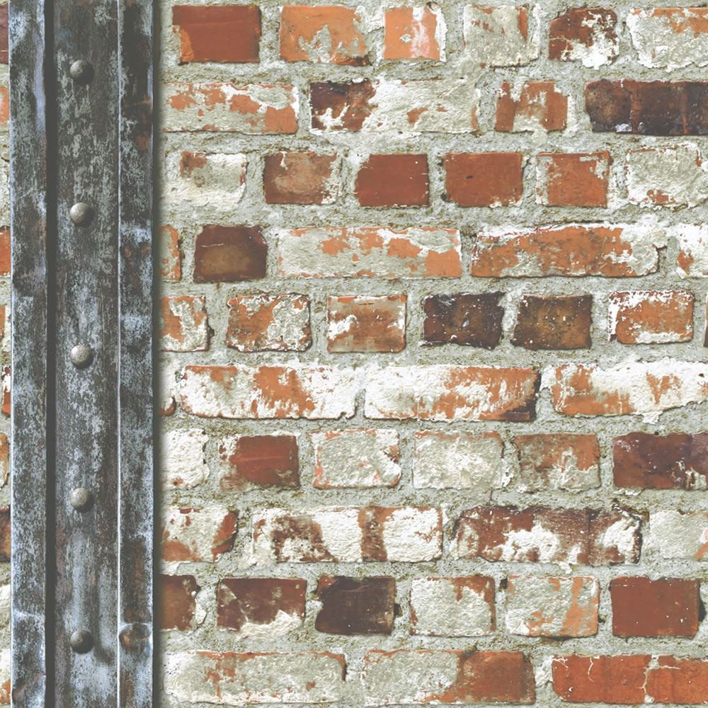 Rustic Red Loft Beam Brick Retro Muriva Wallpaper