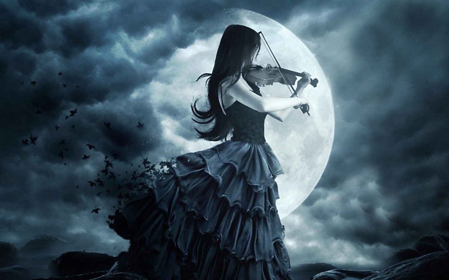 Sombre   Gothique Woman Lune Violon Sombre Musique Fond dcran