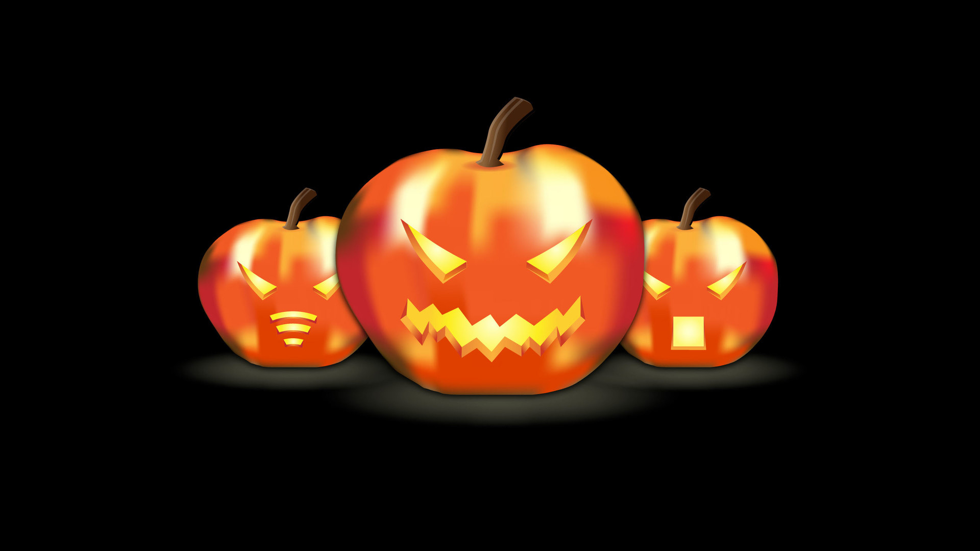Three Funny Pumpkins Lanterns HD Halloween Wallpaper