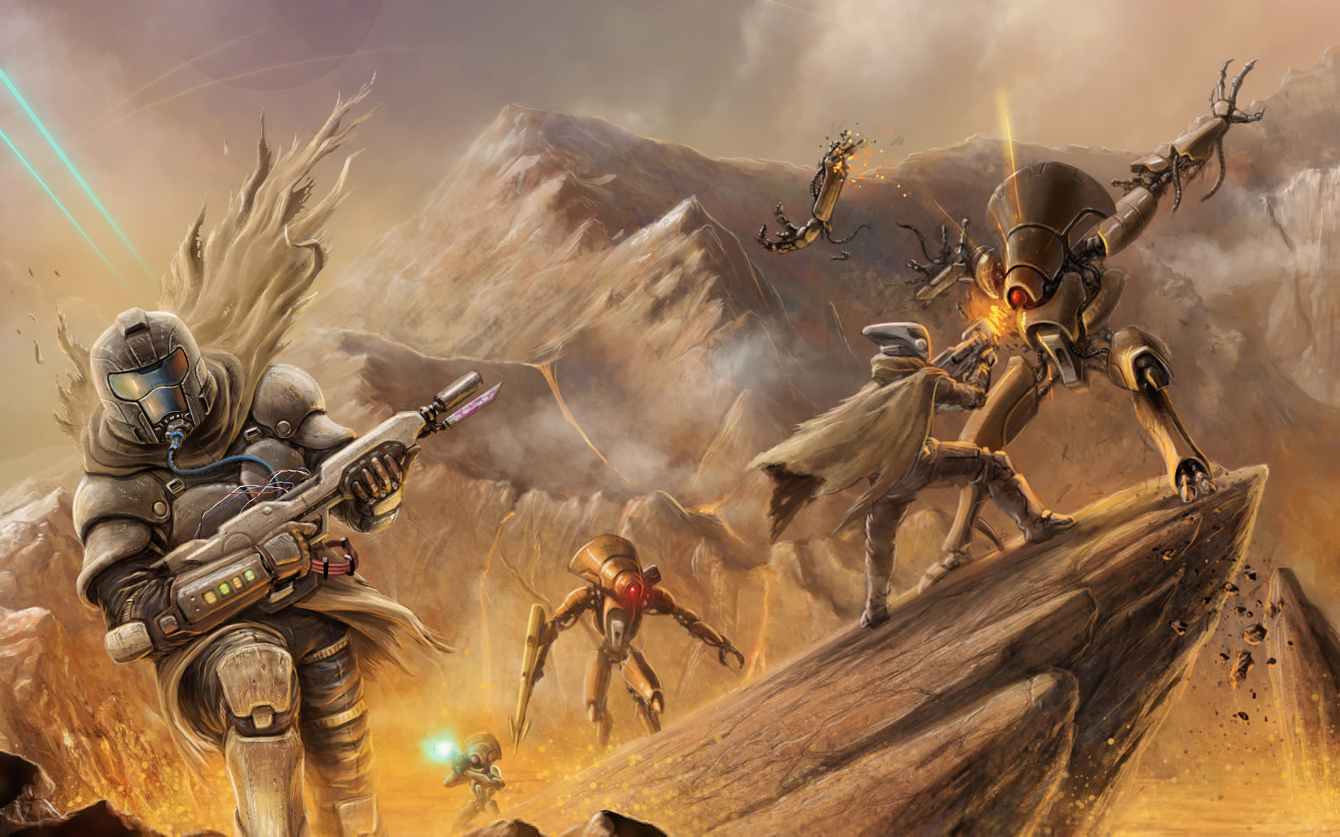 Destiny Bungie Battle Robots Soldiers Weapons Rocks Wallpaper