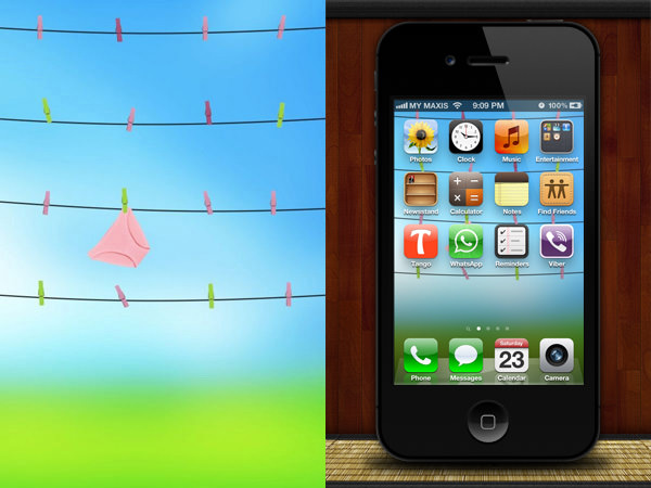 Hang Your iPhone Apps Out To Dry With This Funny Wallpaper