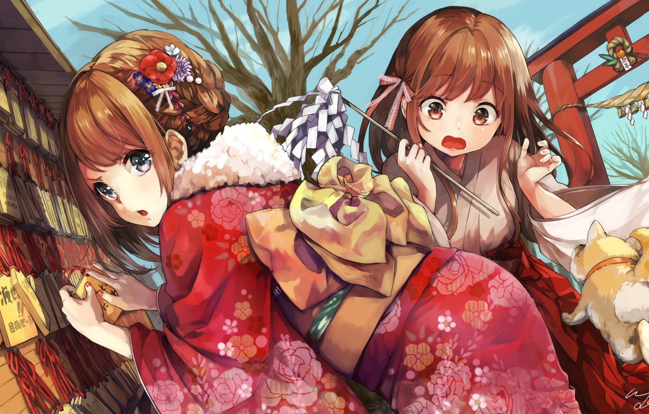 Wallpaper Holiday Girls Anime Art Yucata Pomujoy1 Image