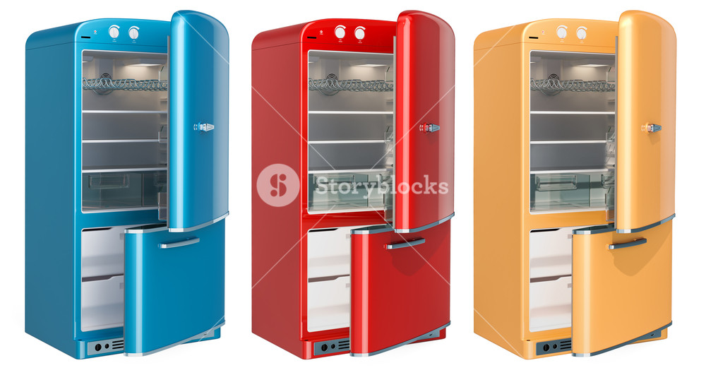Set Of Colored Refrigerator Retro Design 3d Rendering Isolated