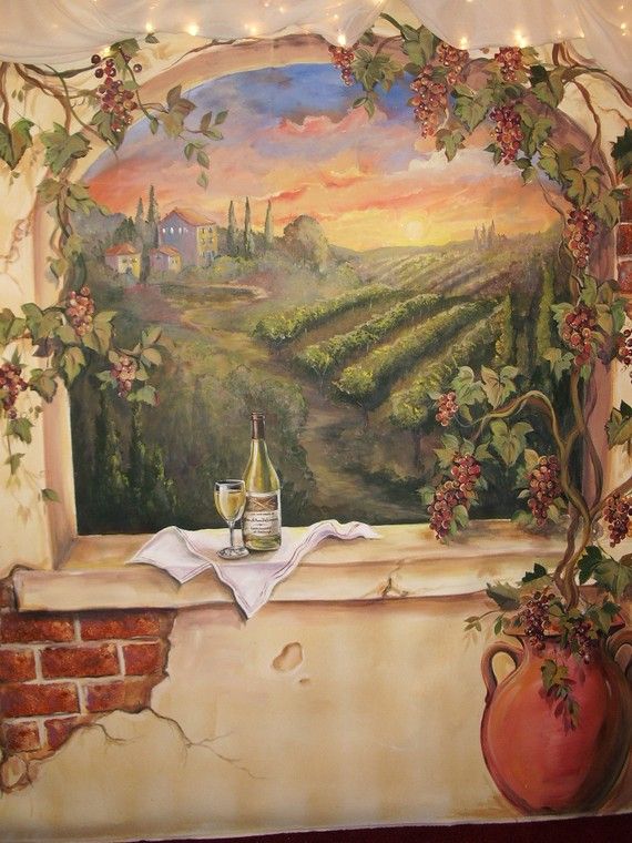 Custom Murals Italian Vineyard Landscape Mural By Mariasideasart