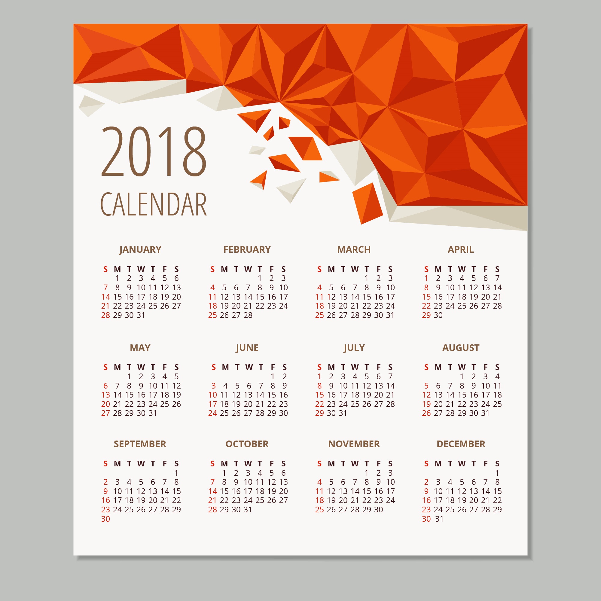 Free 2018 Printable Calendar View HD Image of 2018 2000x2000