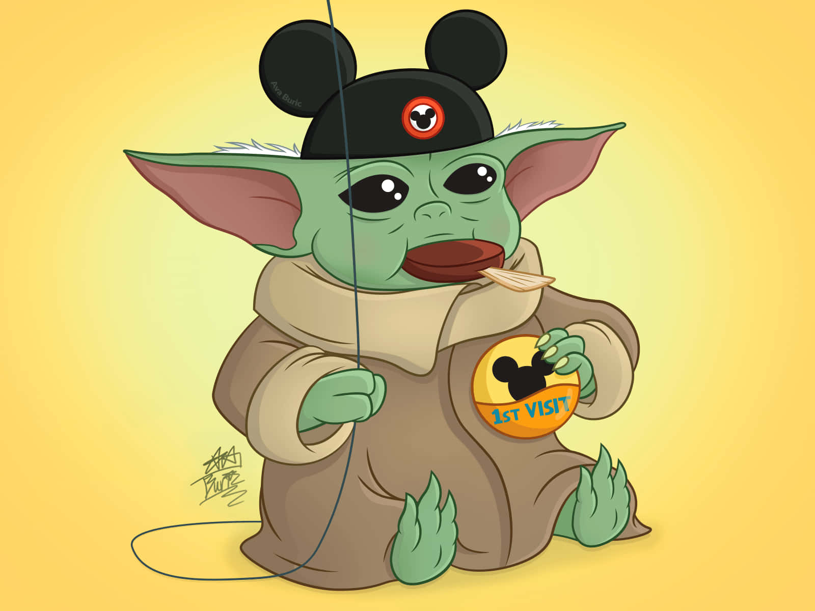 Baby Yoda Cartoon Wallpaper