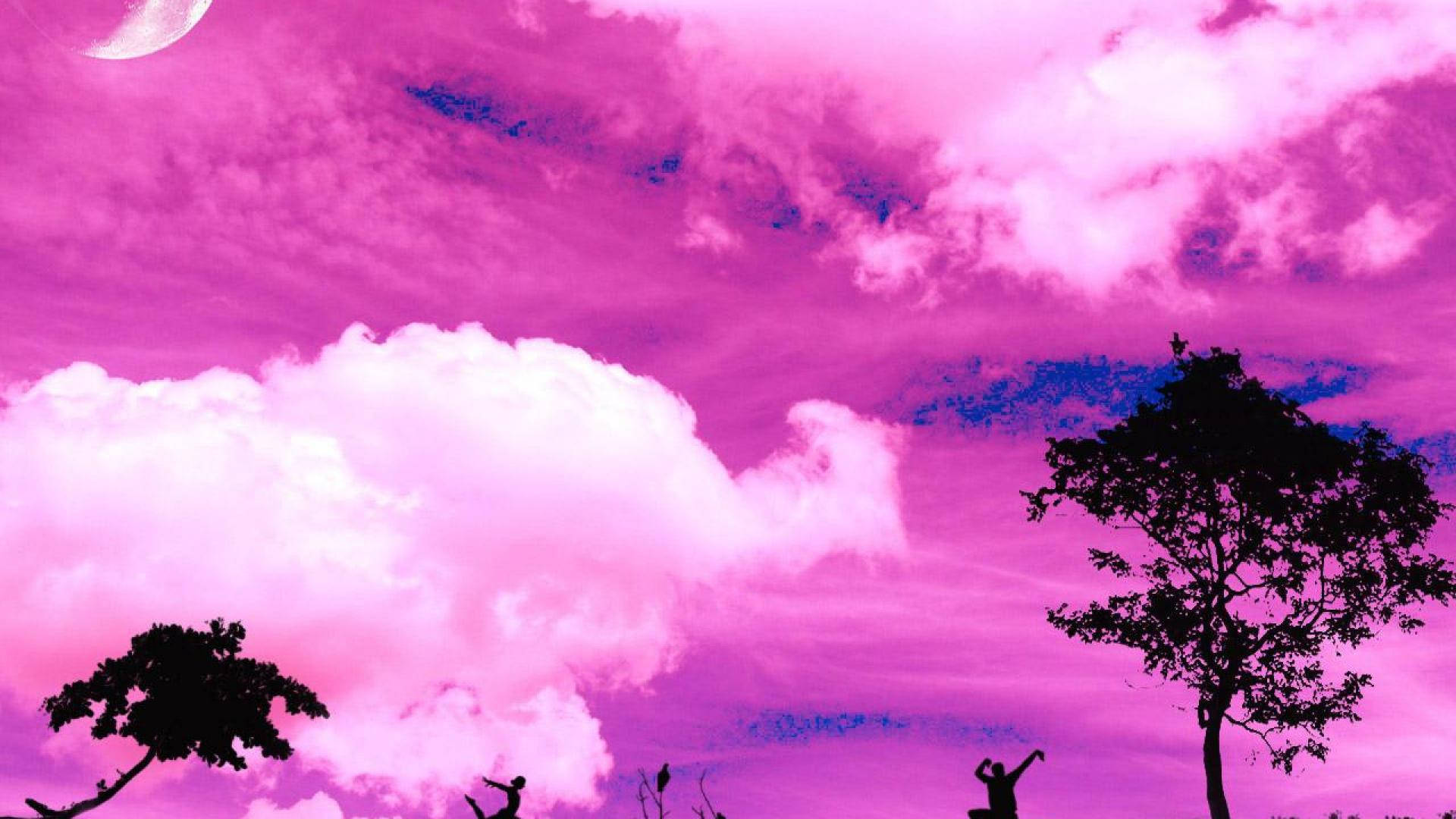 Pink Aesthetic Laptop With Sky Wallpaper