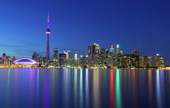Toronto Lake Ontario Cn Tower Reflection Sky Blue Wallpaper