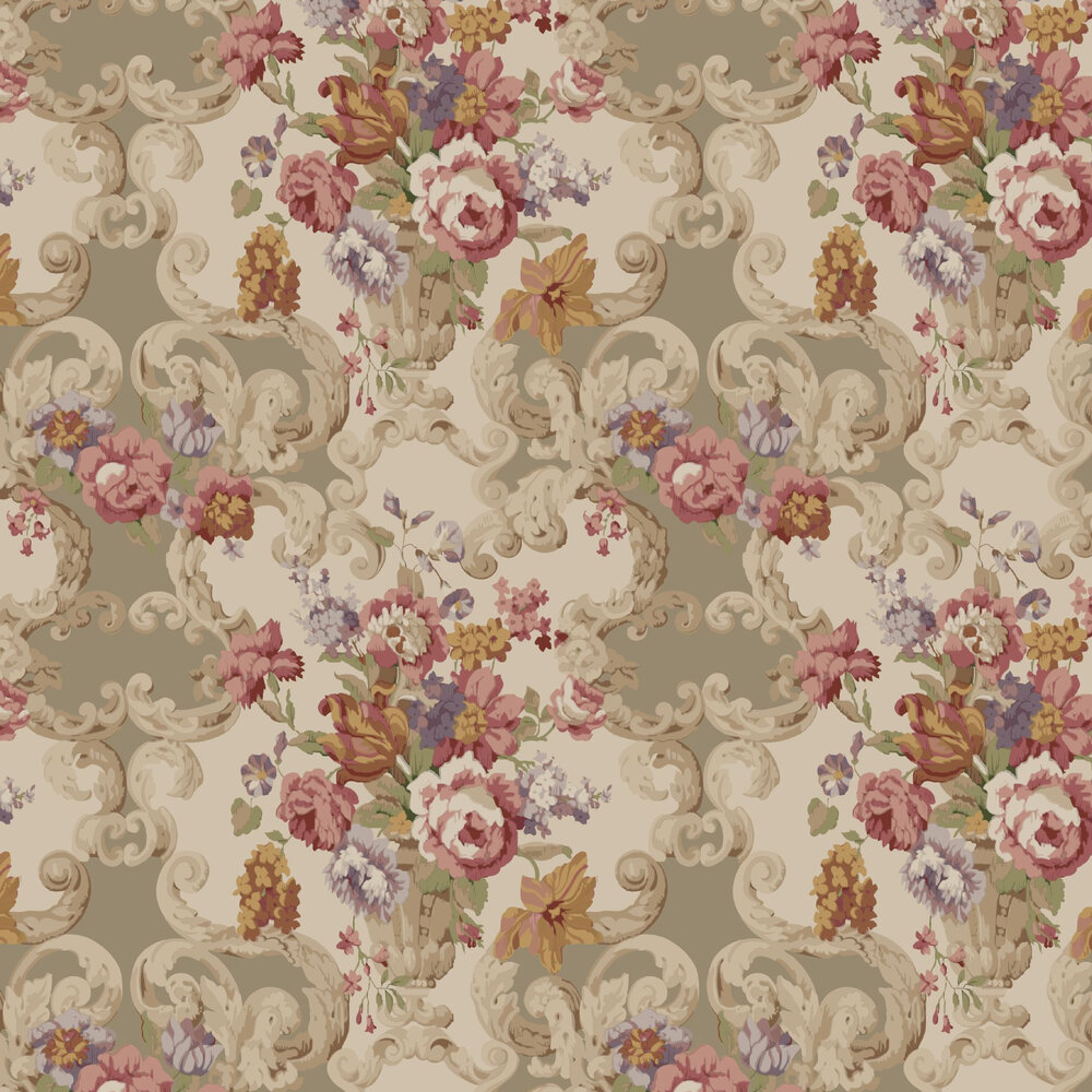 Floral Rococo By Mulberry Home Red Plum Wallpaper