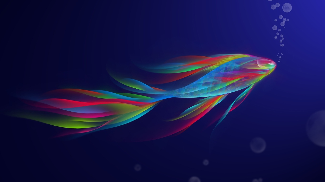 Wallpaper fish fish bubbles abstract 3d widescreen 1366x768 on