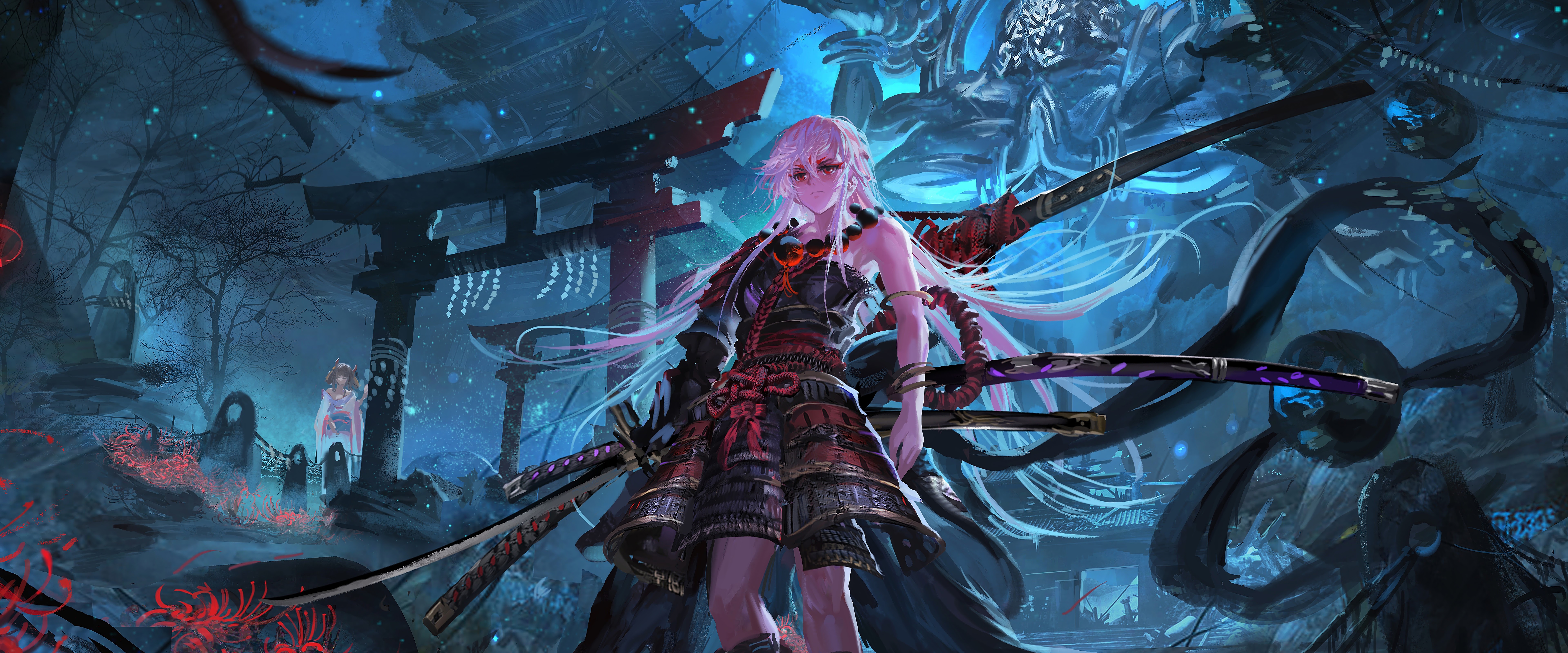 Anime Samurai Girl Katana Fantasy 8k Wallpaper