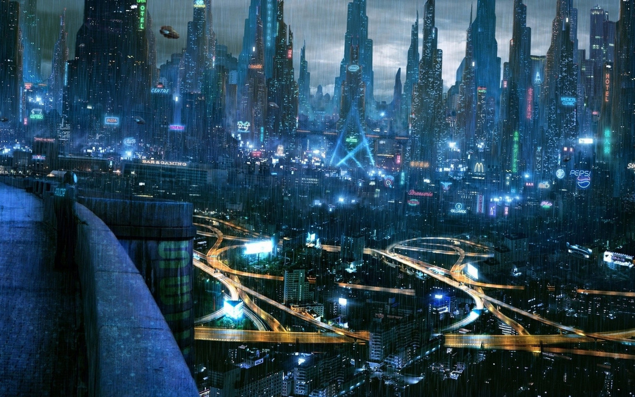 Rainy Futuristic City Wallpaper