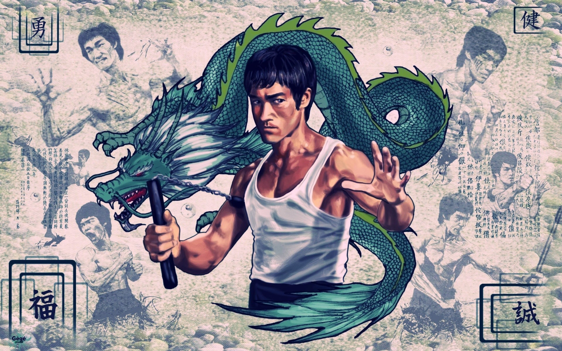 Bruce lee dragons vintage poster chinese wallpaper 1920x1200 9054