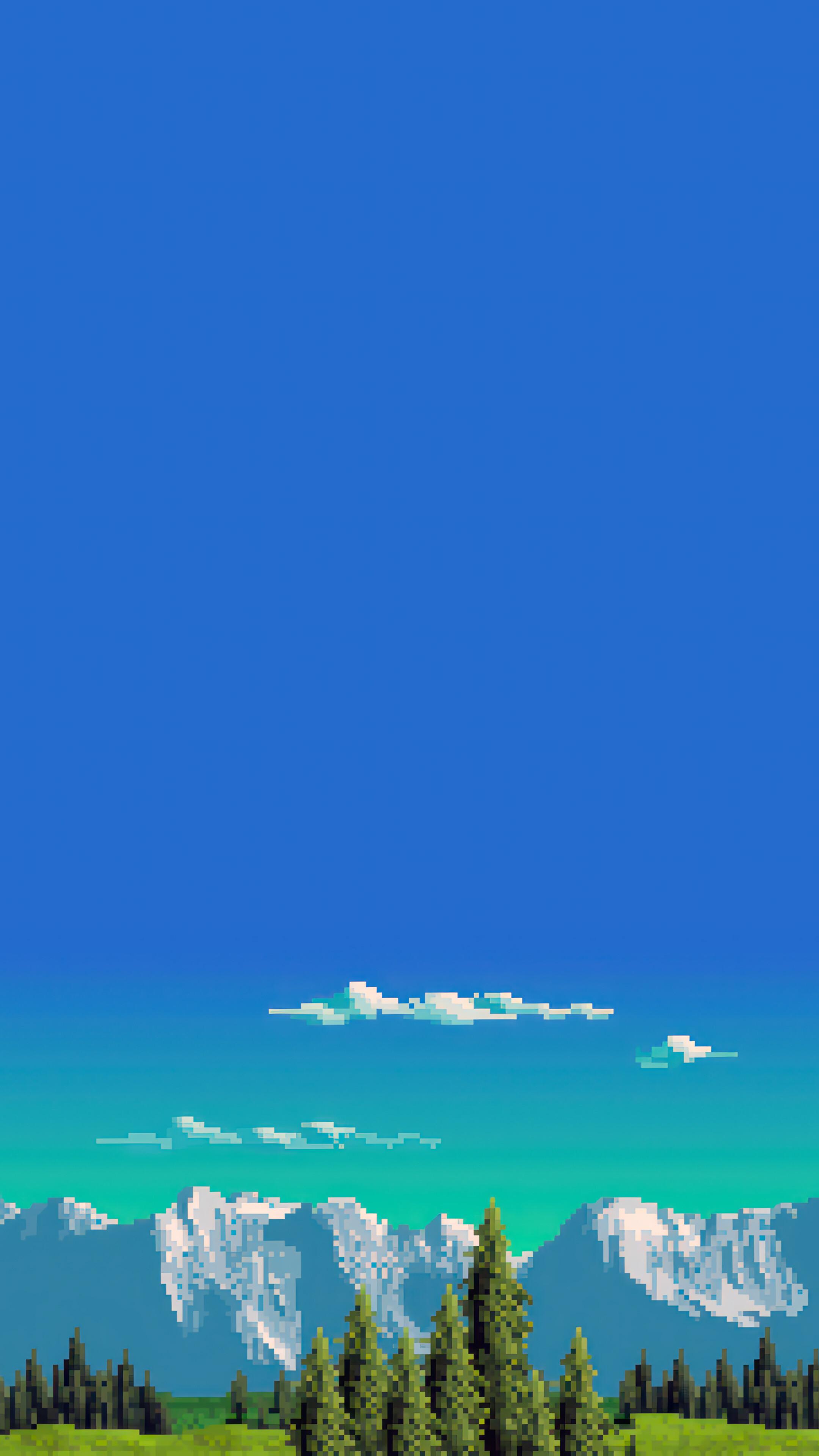 Blue Sky Scenery Landscape Pixel Art 4k Wallpaper iPhone HD Phone