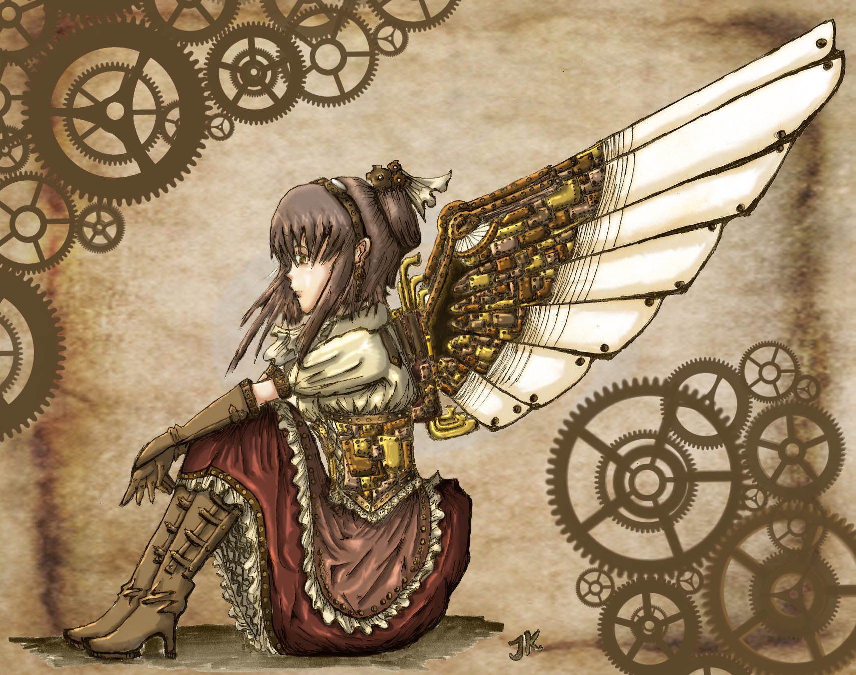 Steampunk Mechanical Girl Angels Wallpaper