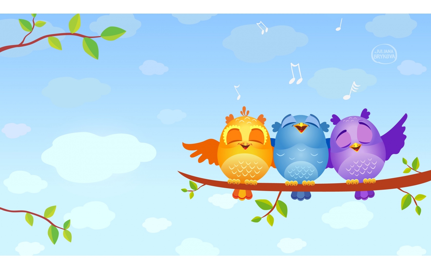 Wallpaper Musical Birds Animated Tree Branch Leaves