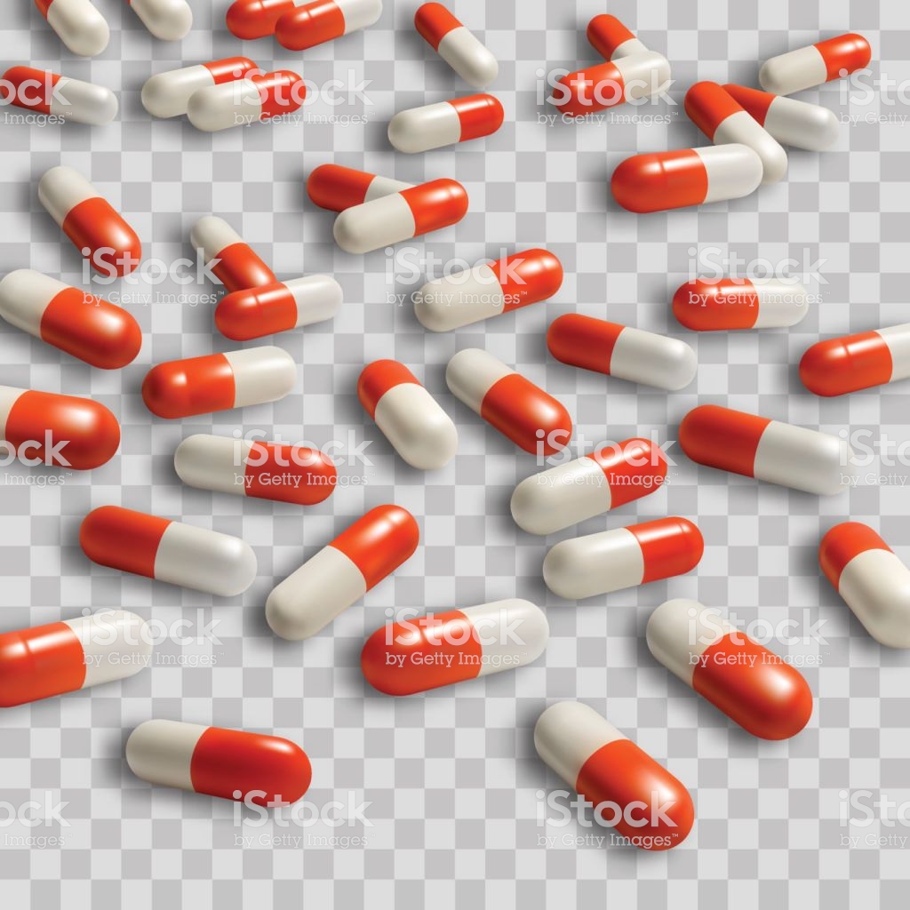 Red And White Pills Capsule Isolated On Transparent Background