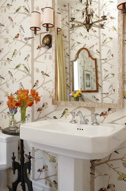 Sarah S House Powder Room Bird Wallpaper Source The Inspired