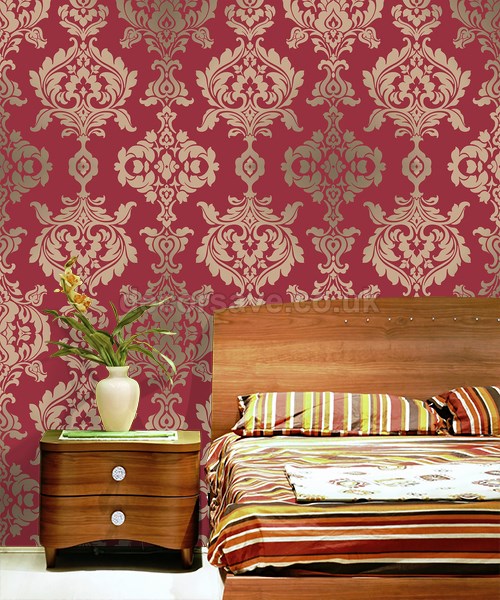  Exclusive Foils Wallpaper DL40456   Damask Metallic Reflective Red