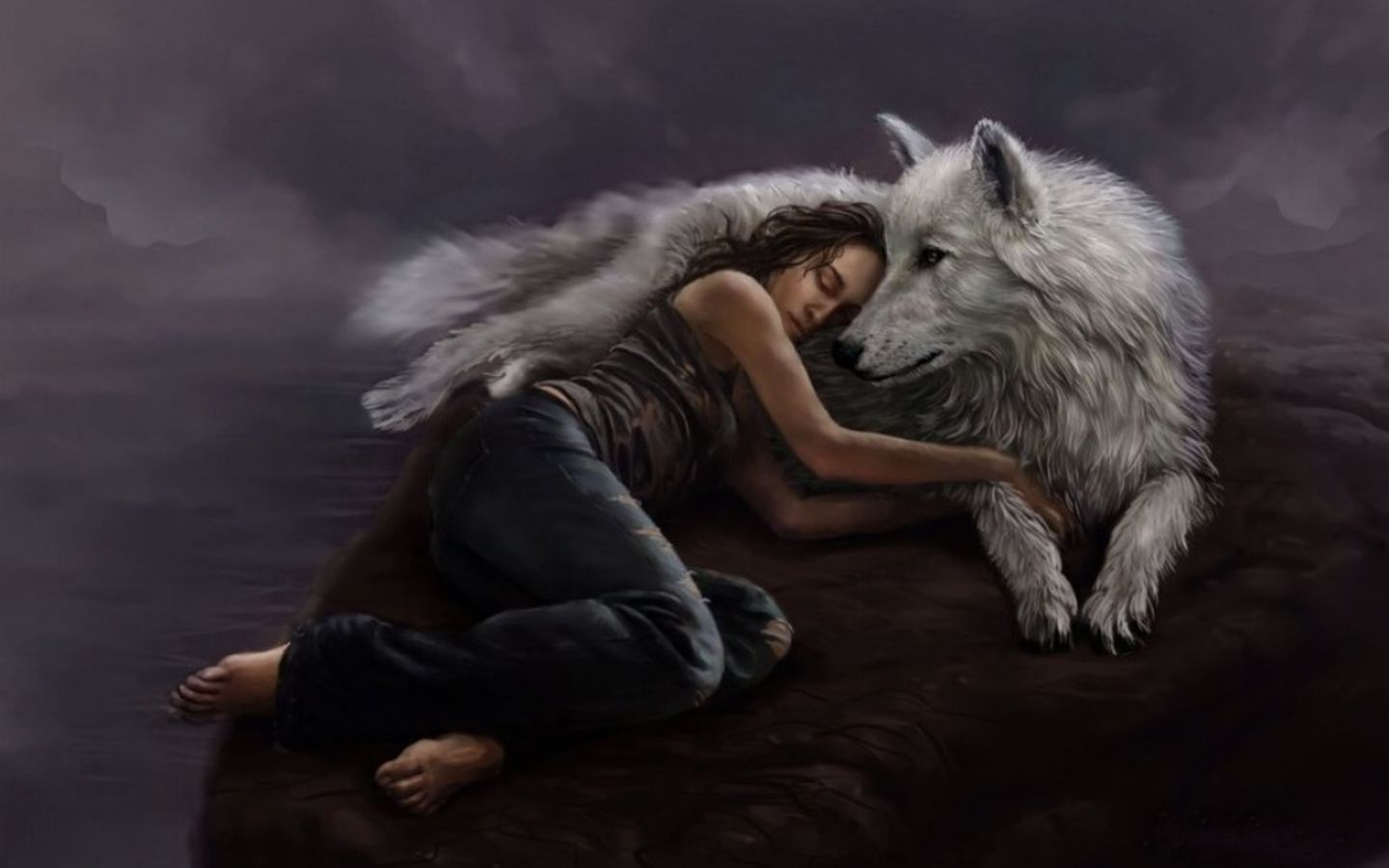 Women And Wolf Background Fantasy