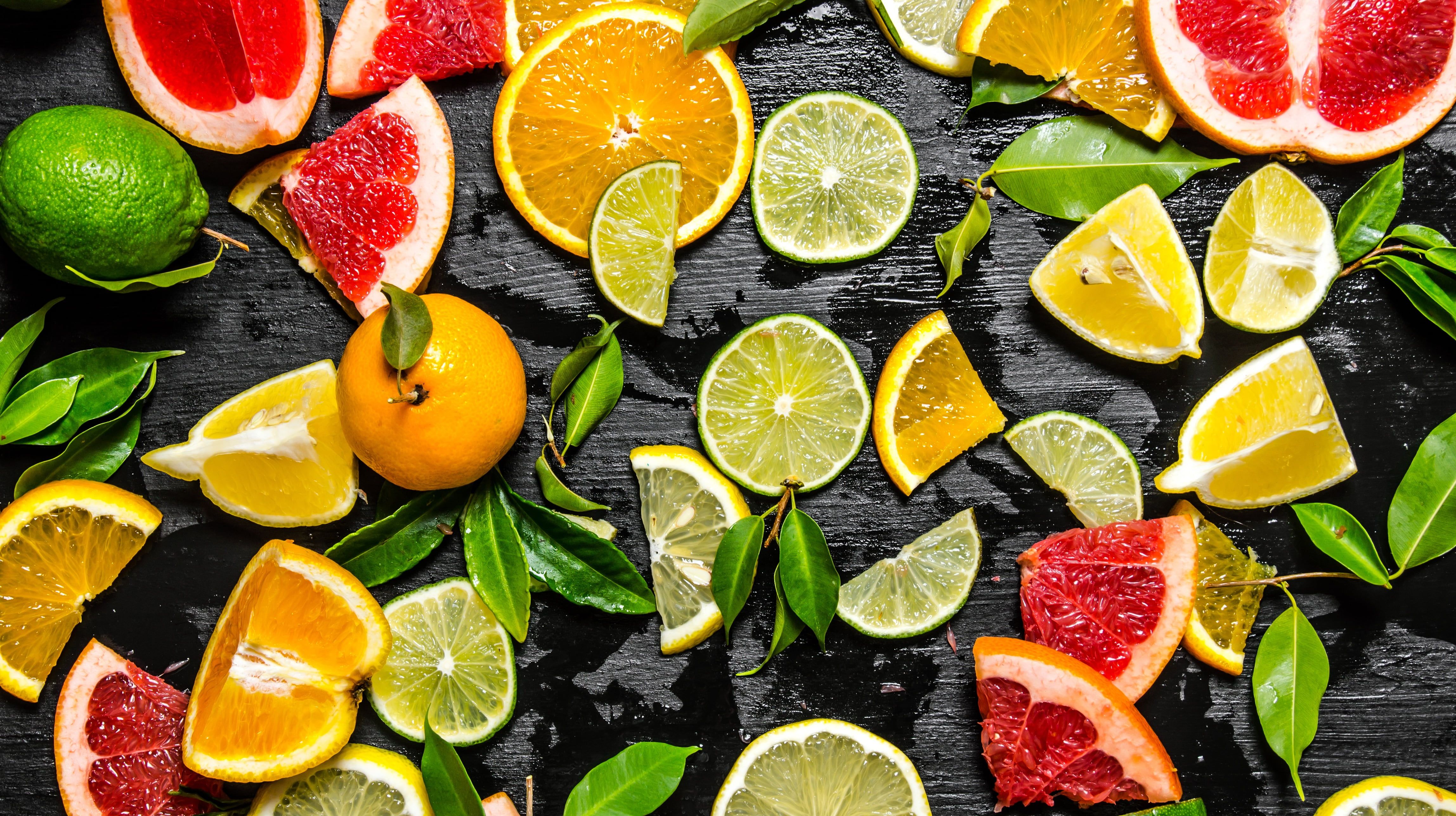Variety Of Sliced Fruits Background Orange Lime Fruit Citrus