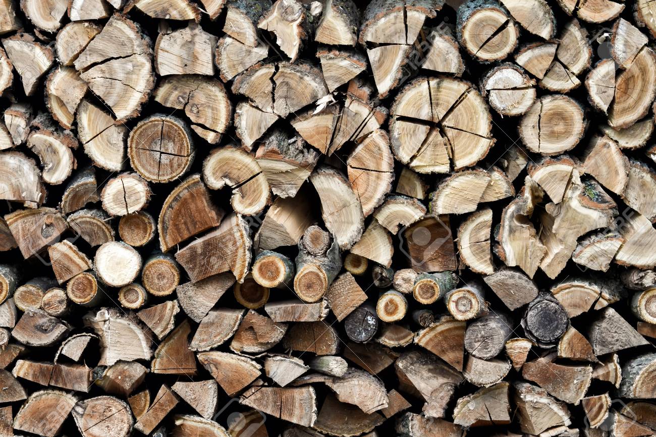 Chopped Firewood Background Stack For Fire Stock Photo