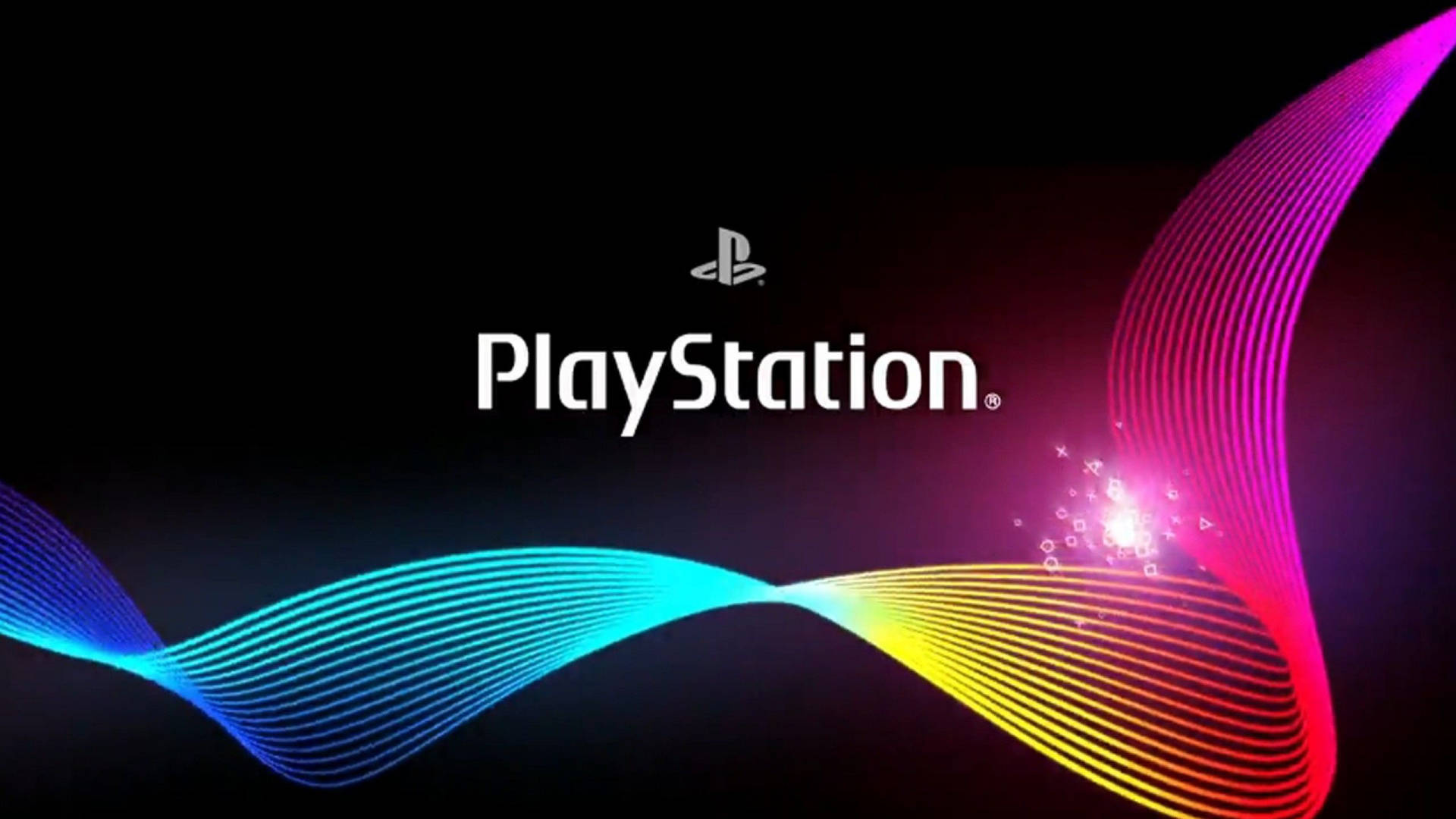 A vibrant PlayStation console wallpaper with colorful abstract waves and the PlayStation logo