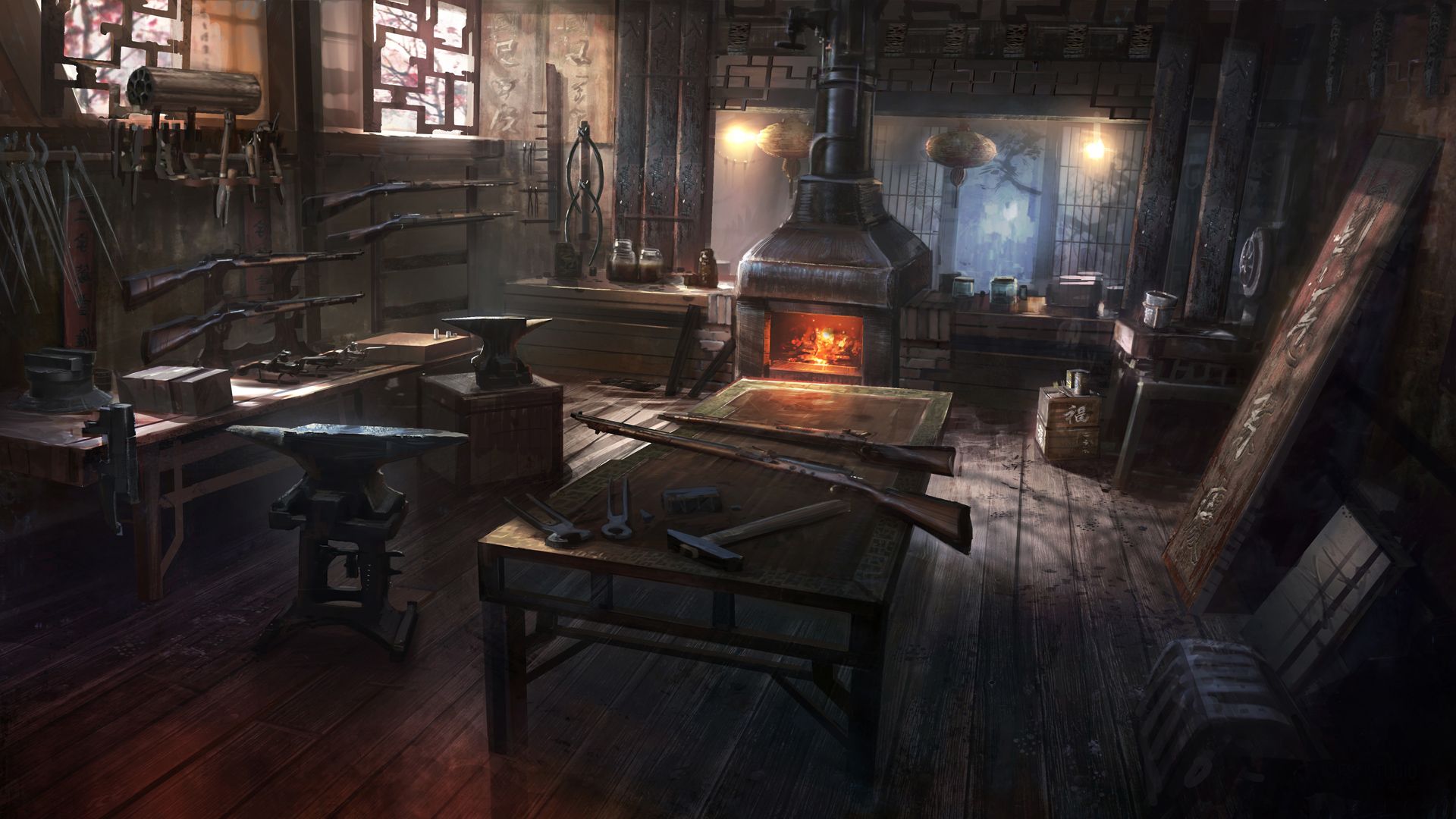 Free download Gunsmith shop Fantasy places Wild west Fireplace art ...