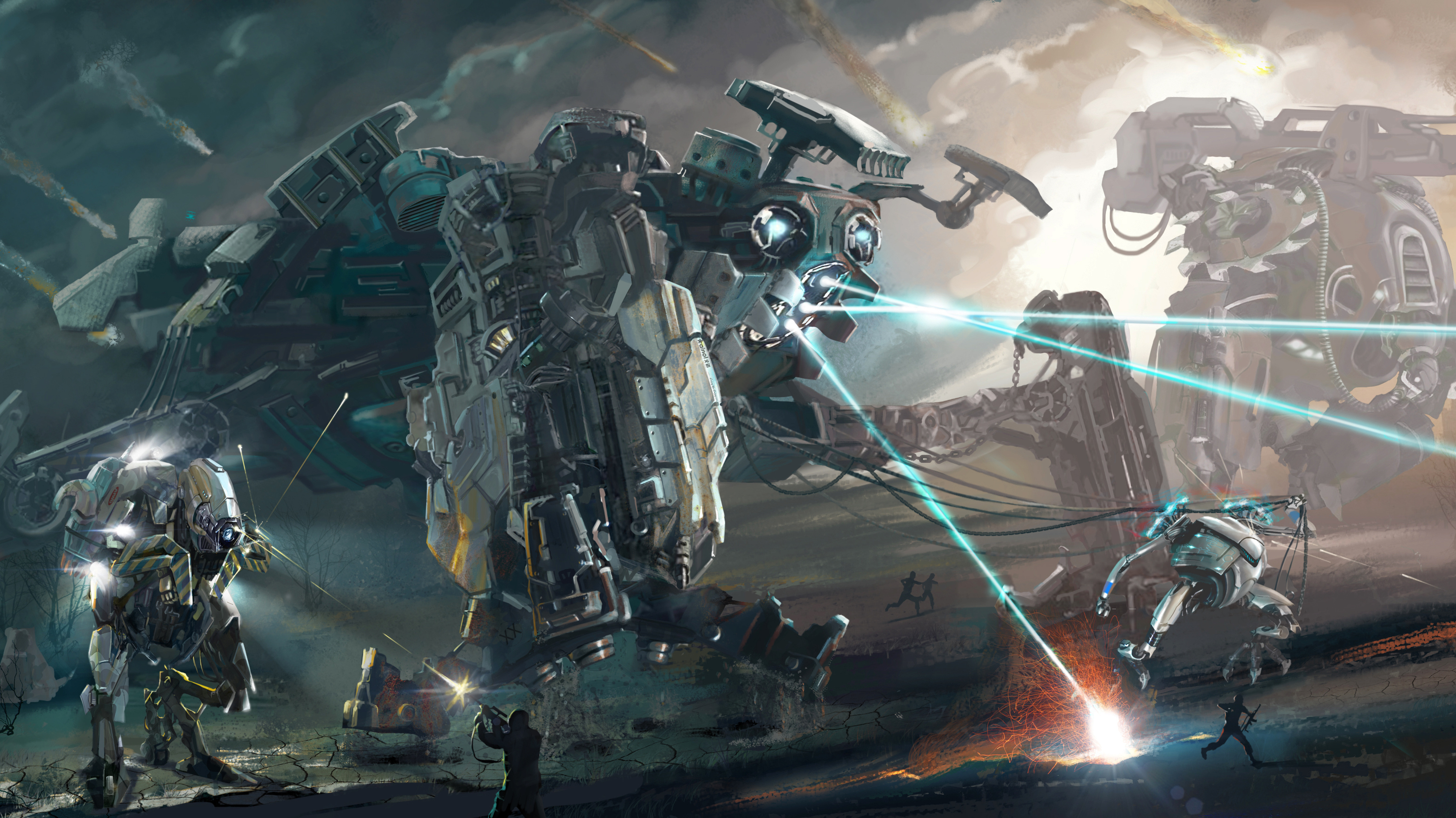 Battles Robot Firing Fantasy Mecha Battle Wallpaper Background