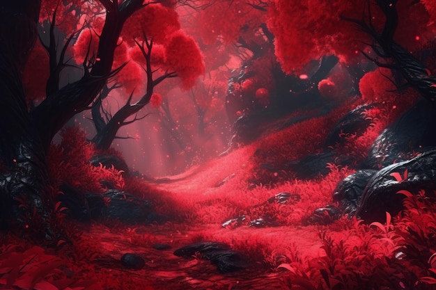 HD Red Forest Wallpaper