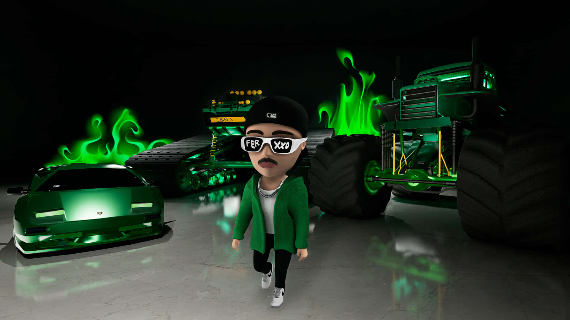 Feid Green Flame Cars Animation Xvq0fpnr7hvhkh7u Wallpaper