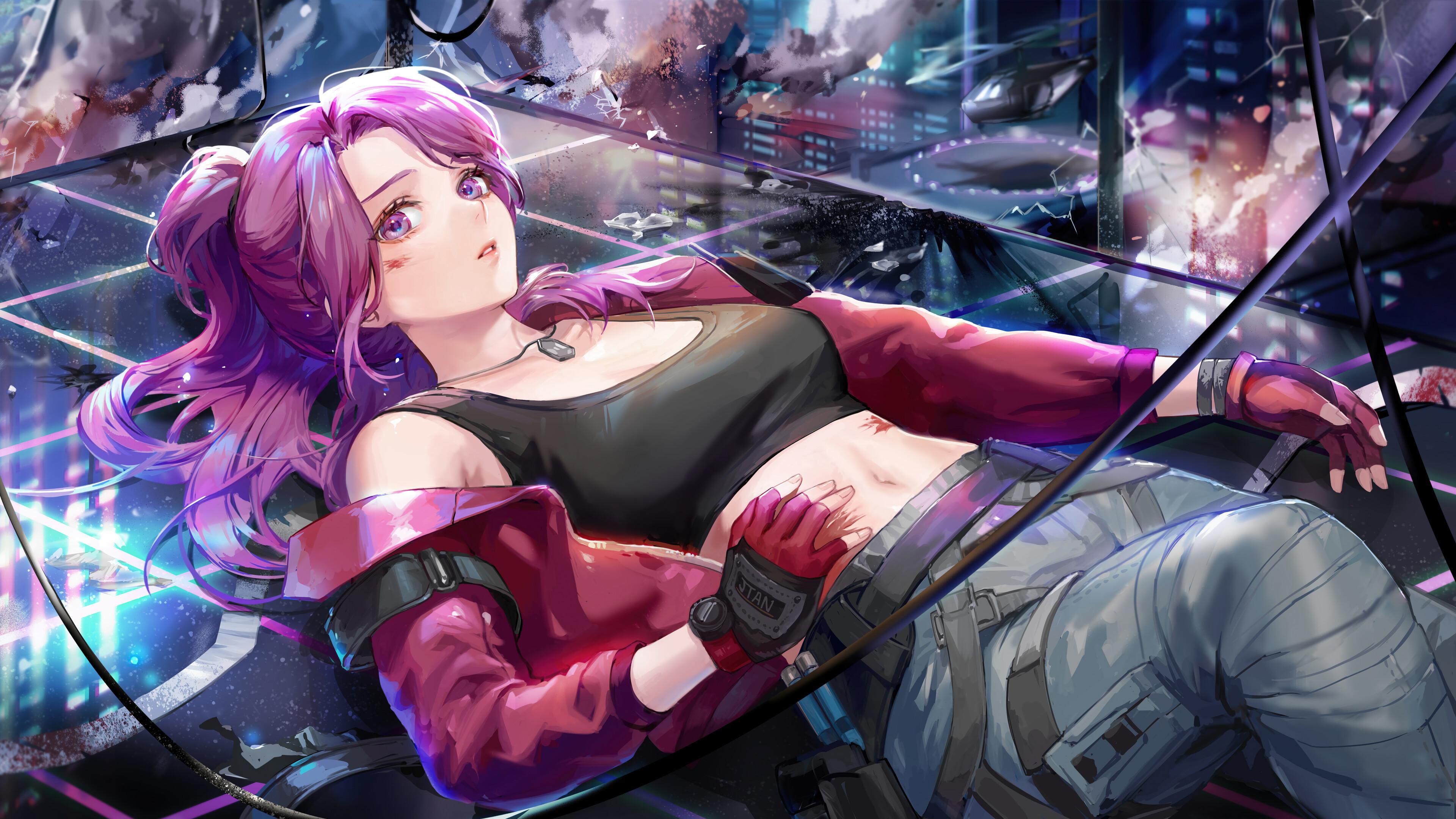 Cyberpunk Anime Girl Purple Hair 4K Wallpaper iPhone HD Phone 190h