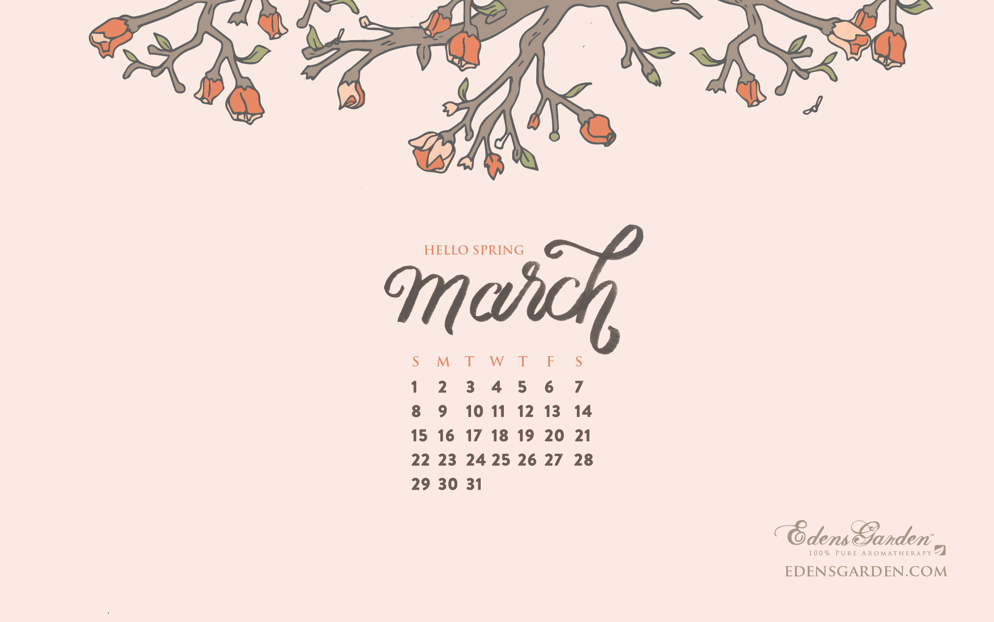 March Desktop Wallpaper Calendar Edens