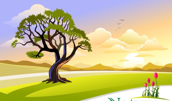 Cartoon Nature Background in eps format including moutain river 687x404