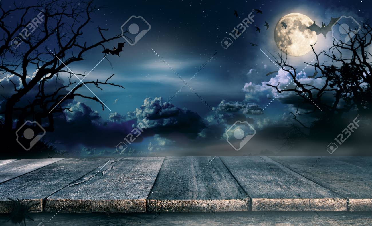 Spooky Halloween Background With Empty Wooden Planks Dark Horror