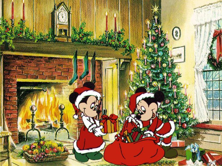 Mickey And Minnie By The Fire Celebrating Christmas Holidays Winter