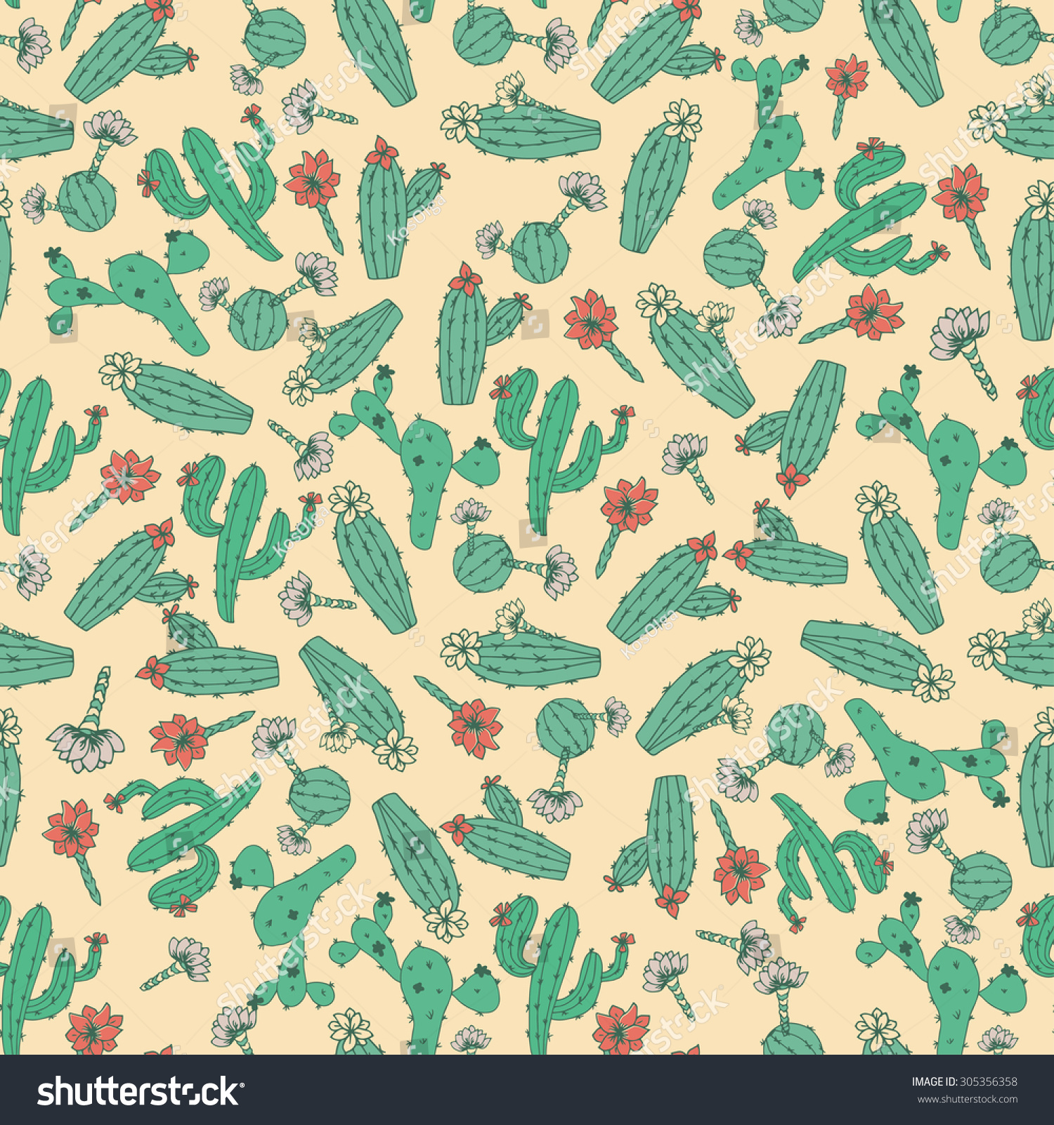 Cactus Seamless Peyote Background Texture Wallpaper Stock Vector