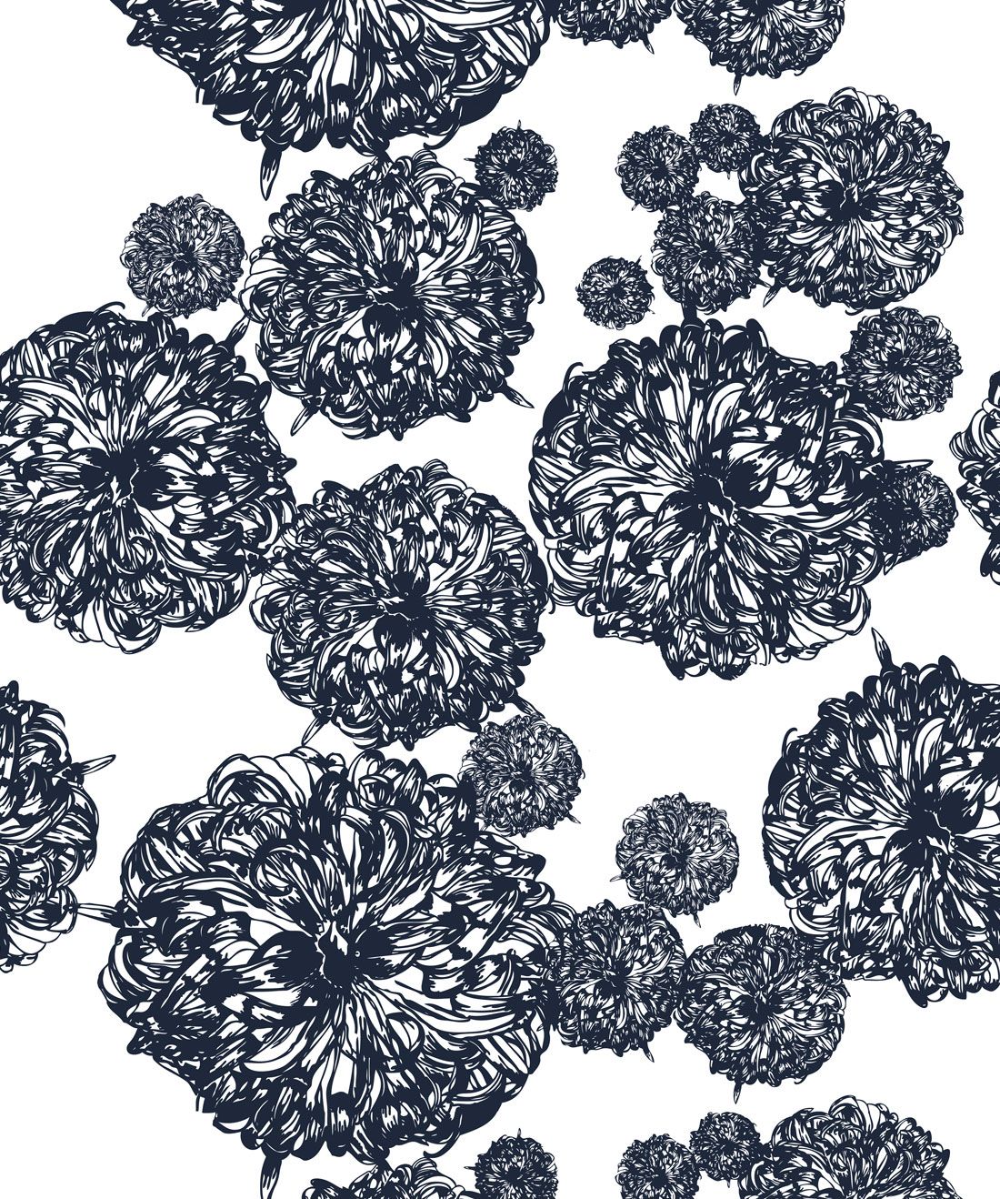 Navy Floral Wallpaper