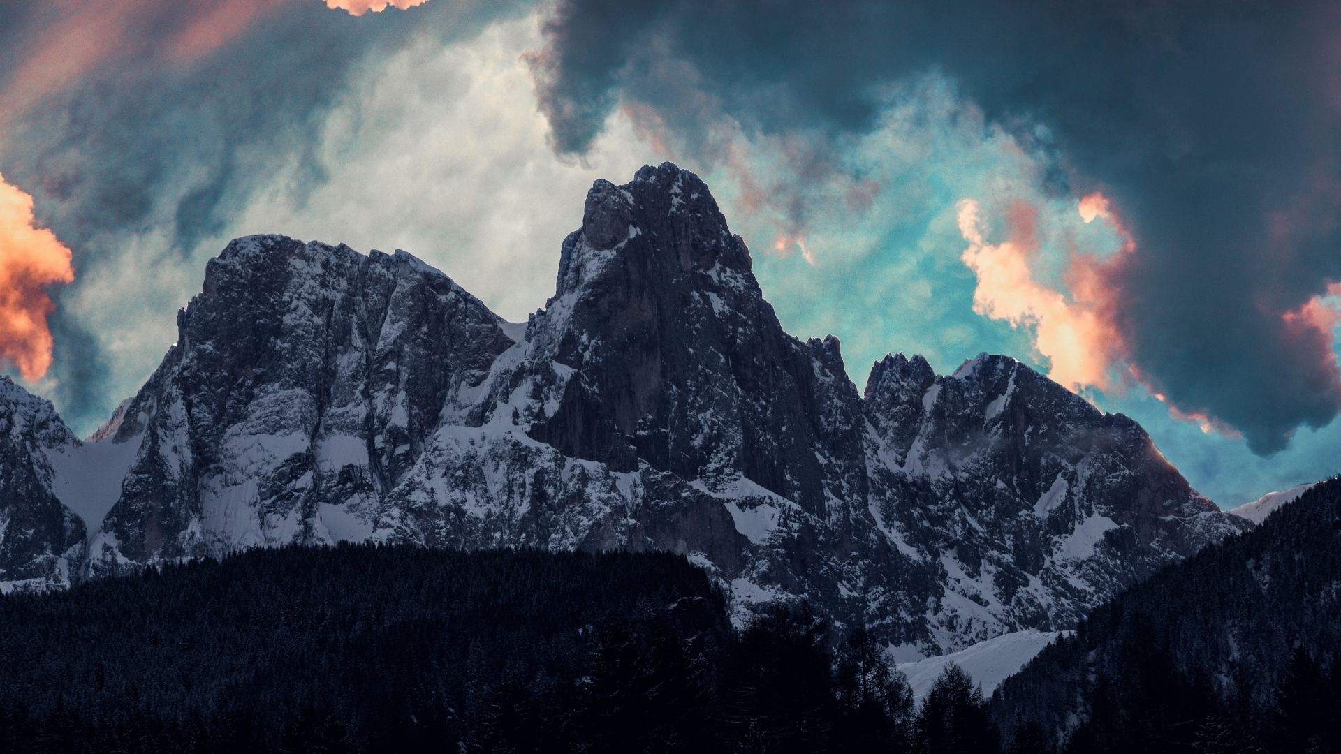 Download Wallpaper 1920x1080 Mountains Clouds Trees Snow Full