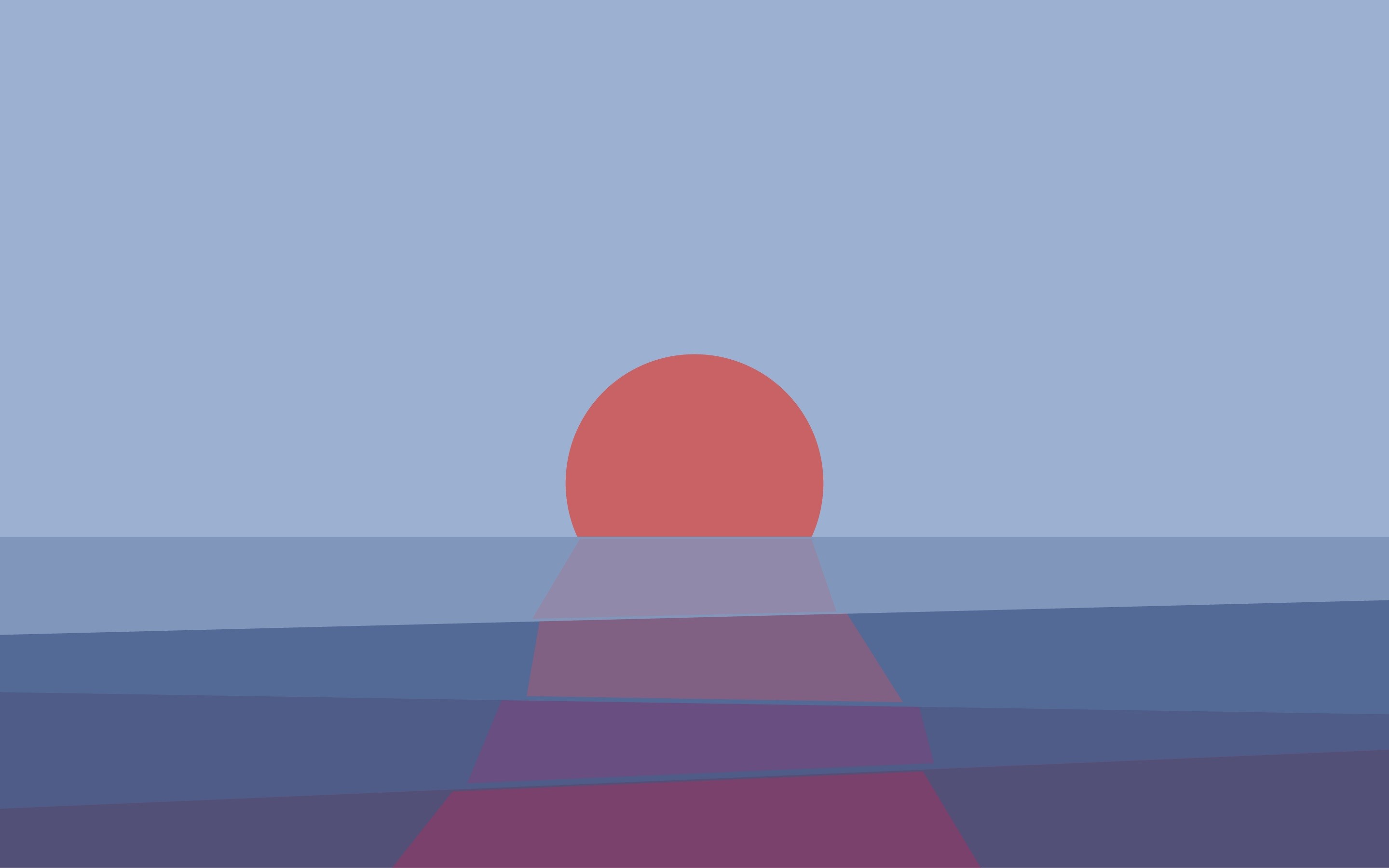 Minimalist illustration of a sunset over a calm ocean with layered colors, creating a serene and abstract seascape