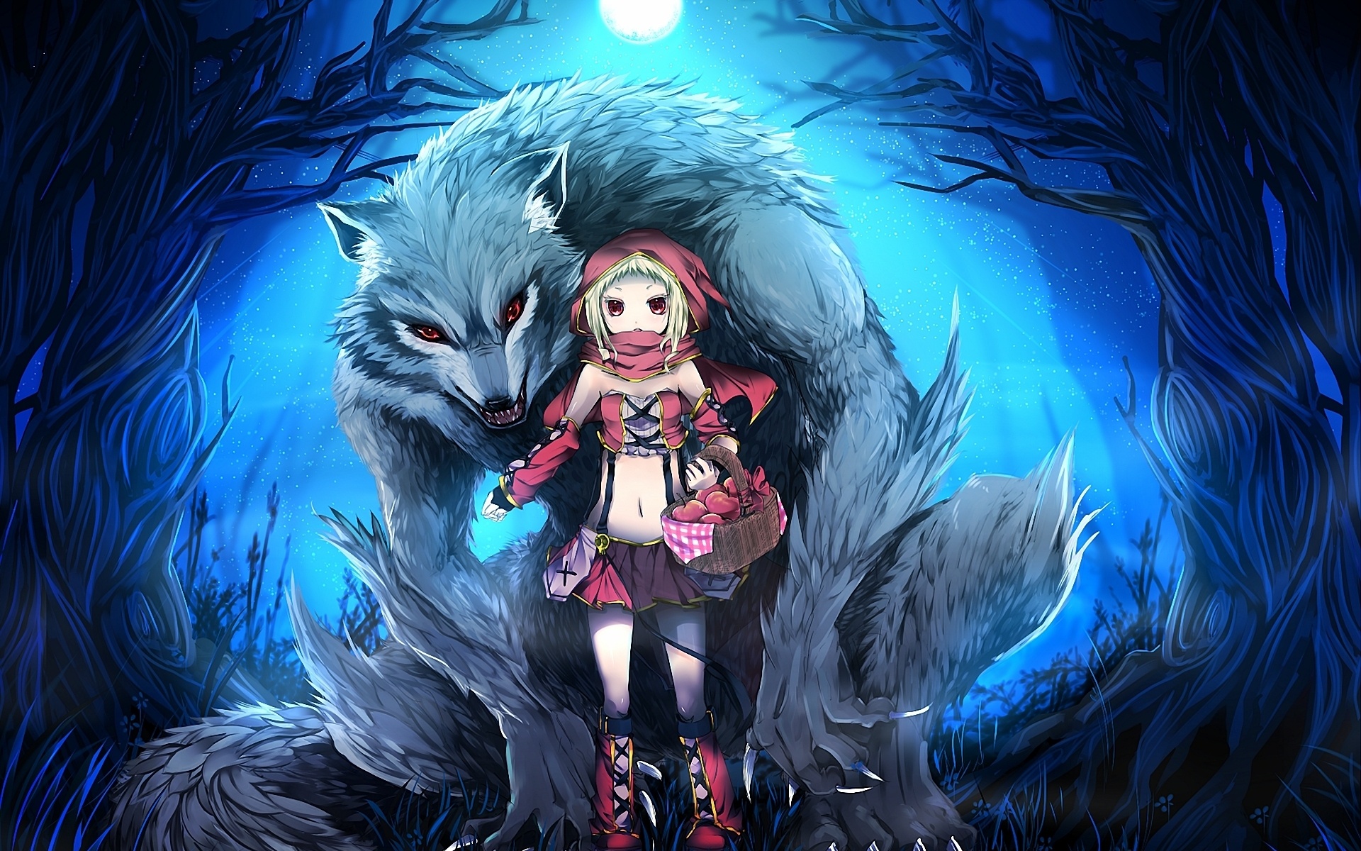 Anime Blue Girl Little Red Riding Hood Sexy Wolf
