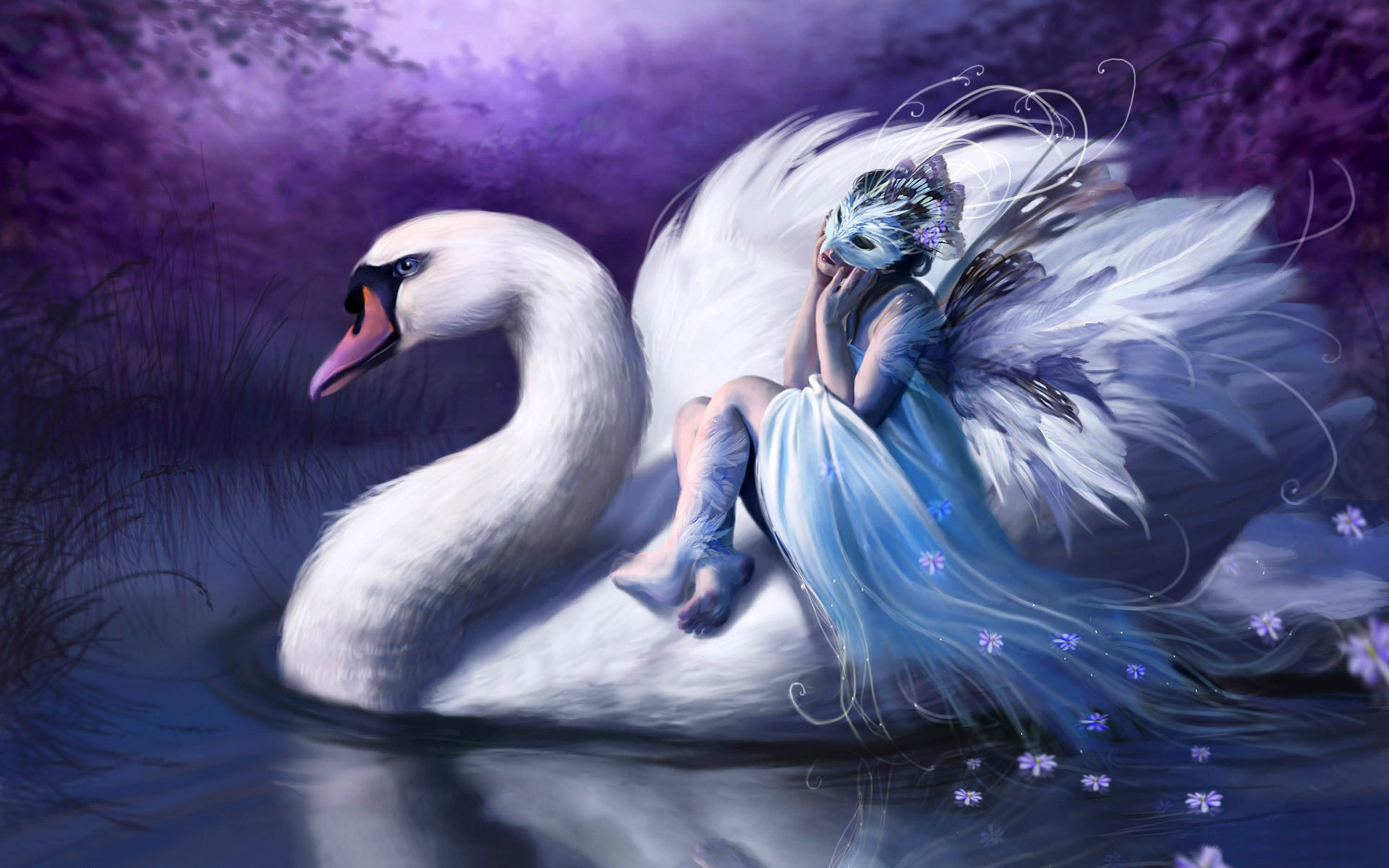 Woman Riding Swan Desktop Pc And Mac Wallpaper