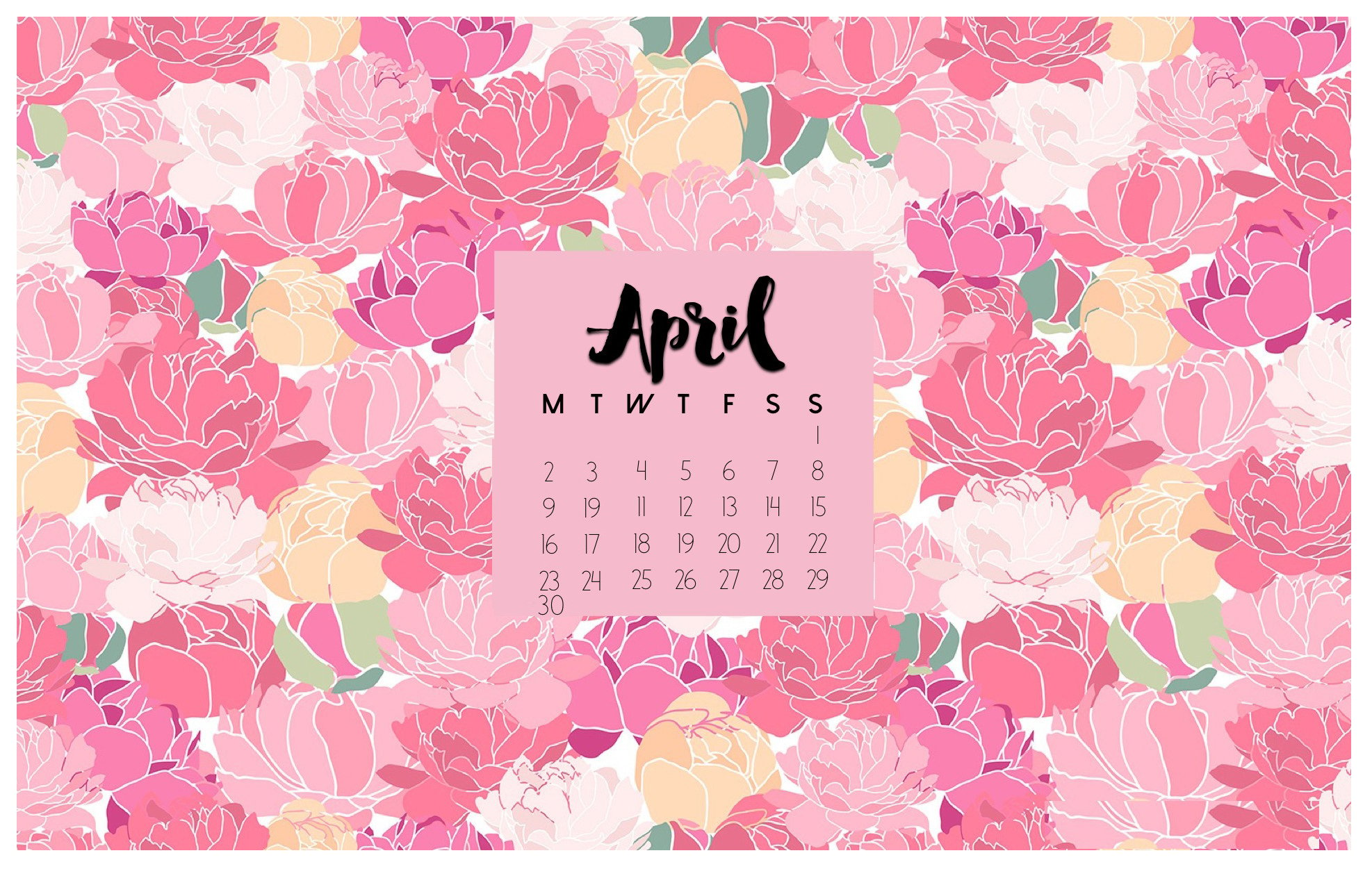 Wallpaper with April 2018 Calendar for PC iPad and SmartPhone 1974x1251