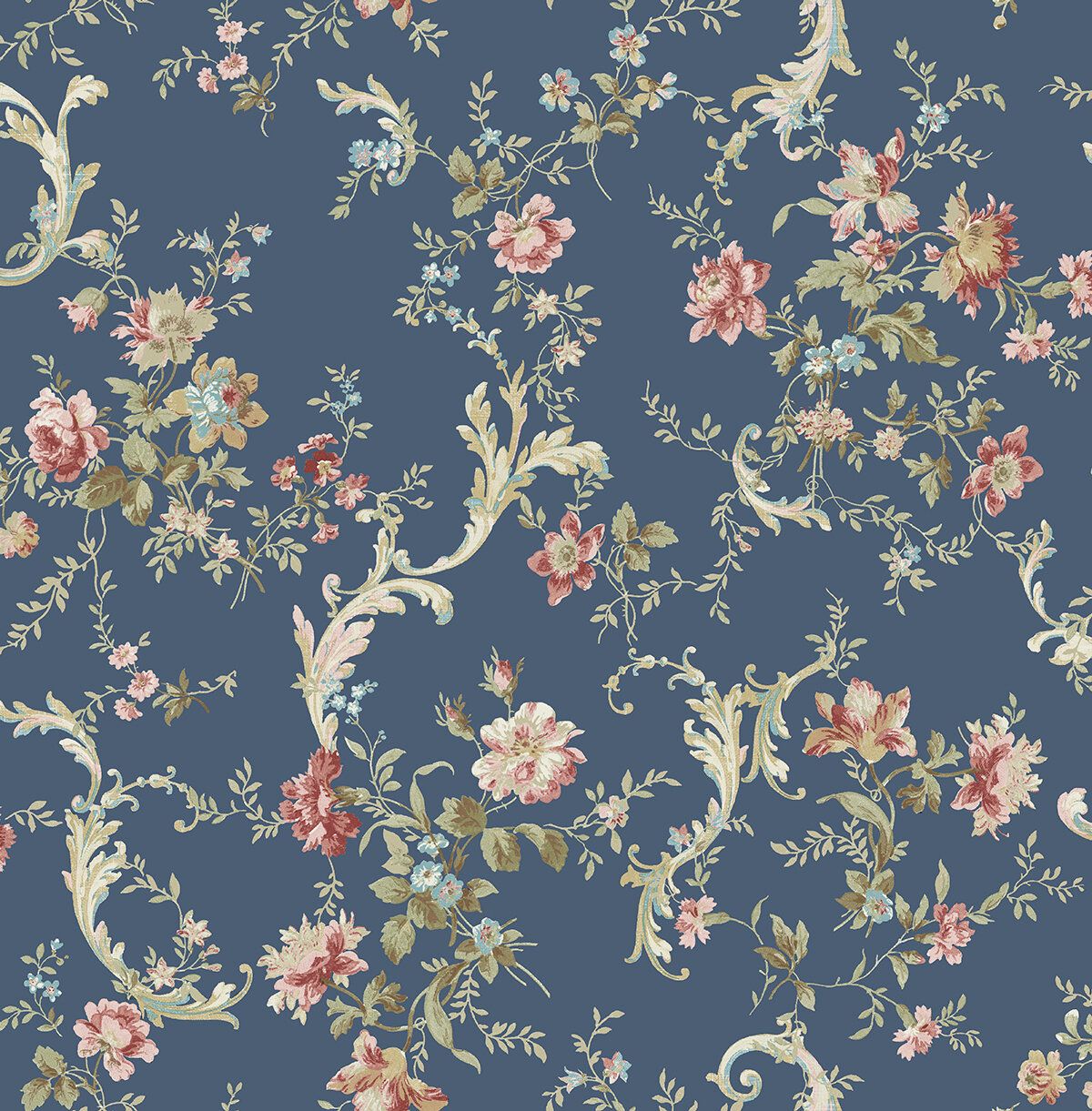Navy Floral Wallpaper