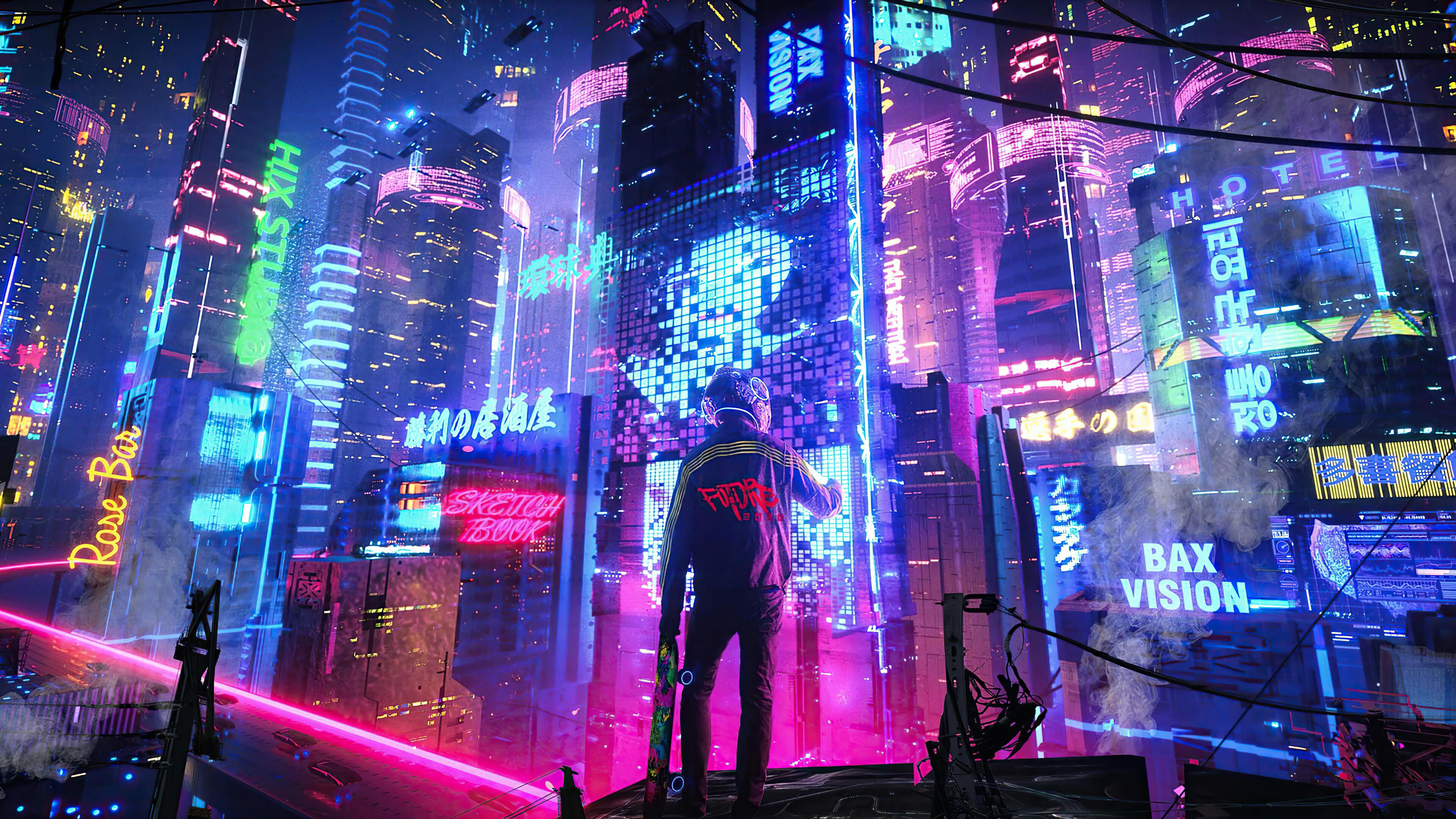 Cybepunk Night City Sci Fi Cityscape Buildings 4k Wallpaper