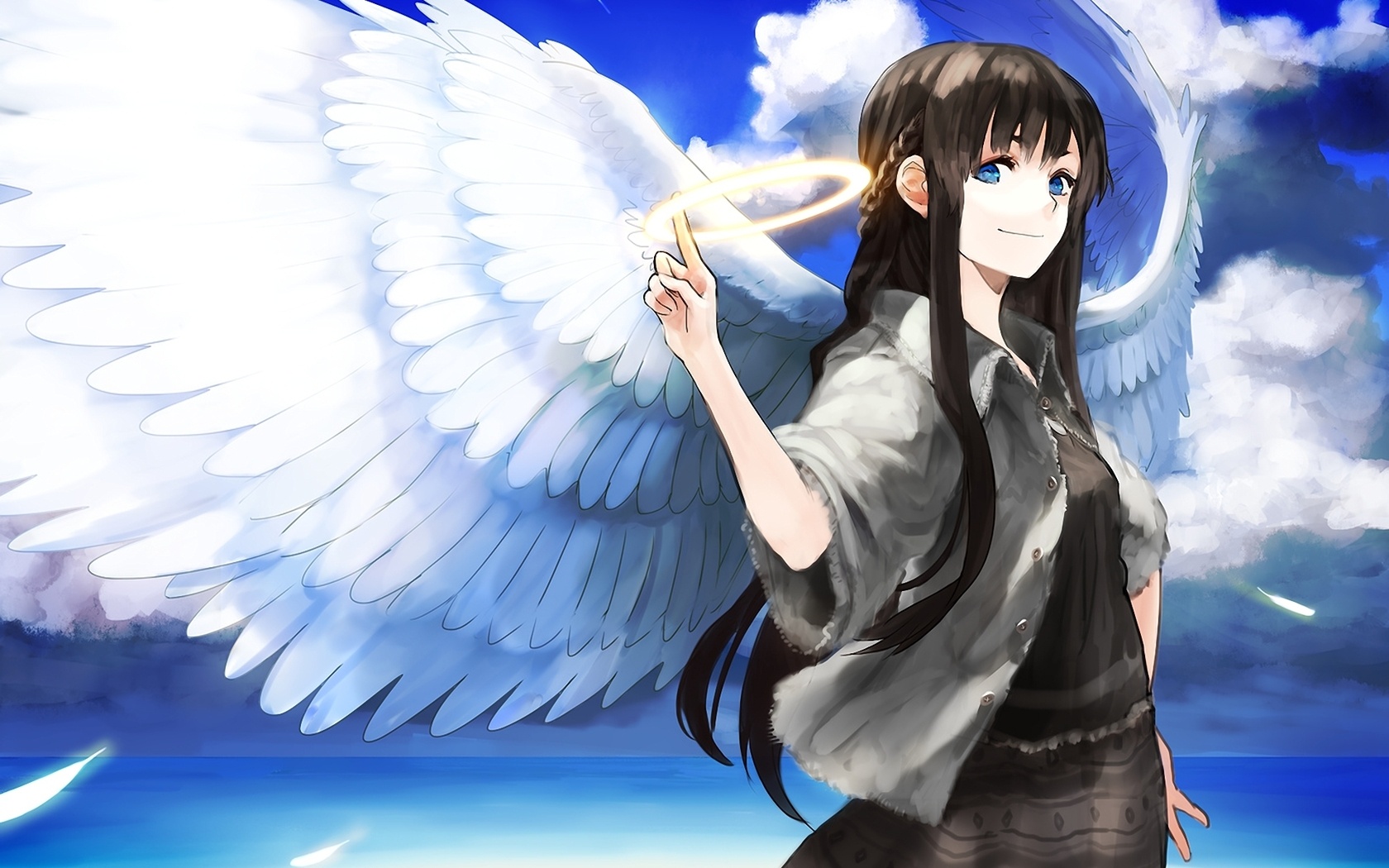 Anime Angel Girl Wings With Clouds X Close